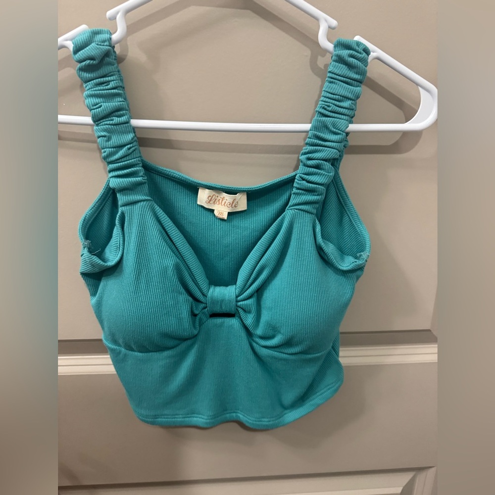 Listicle Turquoise Ruched Strap Tank Top